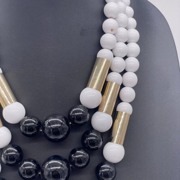 Charming Charlie White Black Ball Bead Multi-Strand Statement Necklace 19 to 21 - Picture 4 of 4